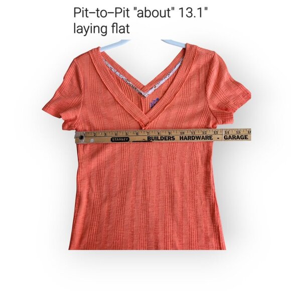 Anthropologie Pilcro s/s tangerine ribbed v-neck modal cotton tee size S EUC - Picture 7 of 11